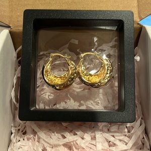 RHEA Gold Hoop Earrings,Vintage Look,Handmade,NEW